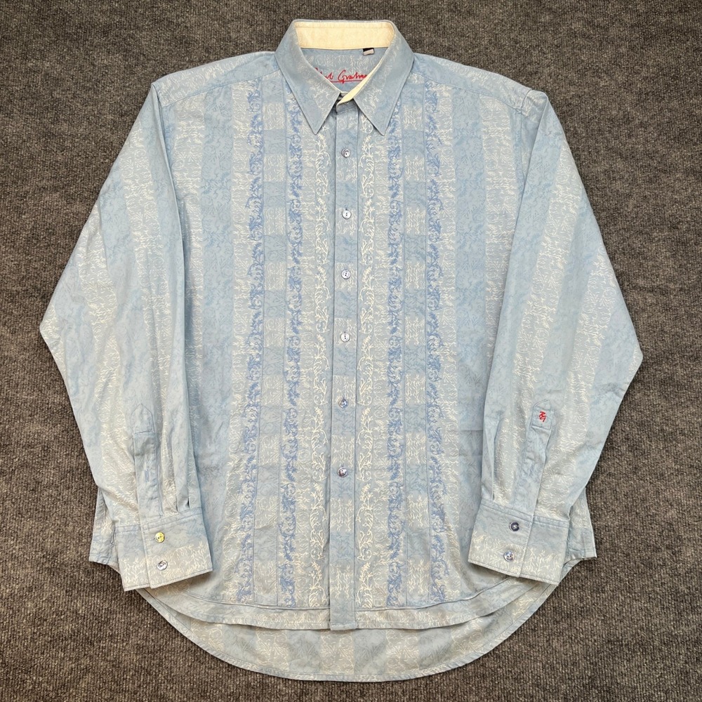 Robert Graham XL Button Down Shirt Long Sleeve Blue Floral Pattern